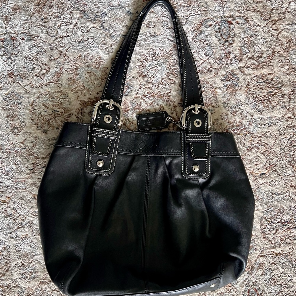 Coach Vintage SoHo Black Leather Pleated Hobo Shoulder Bag Tote F15045 EUC - Picture 4 of 12